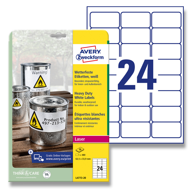 Avery Zweckform Samolepicí etikety velmi odolné polyesterové - 63,5 x 33,9 mm, 480 ks