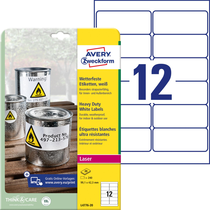 Avery Zweckform - samolepicí bílé PET etikety - 99,1×42,3 mm, 240 etiket