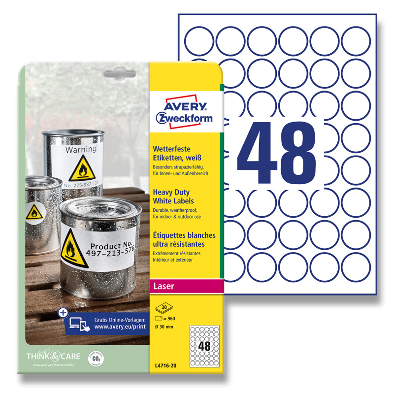 Avery Zweckform - samolepicí bílé PET etikety - kulaté 30 mm 960 etiket
