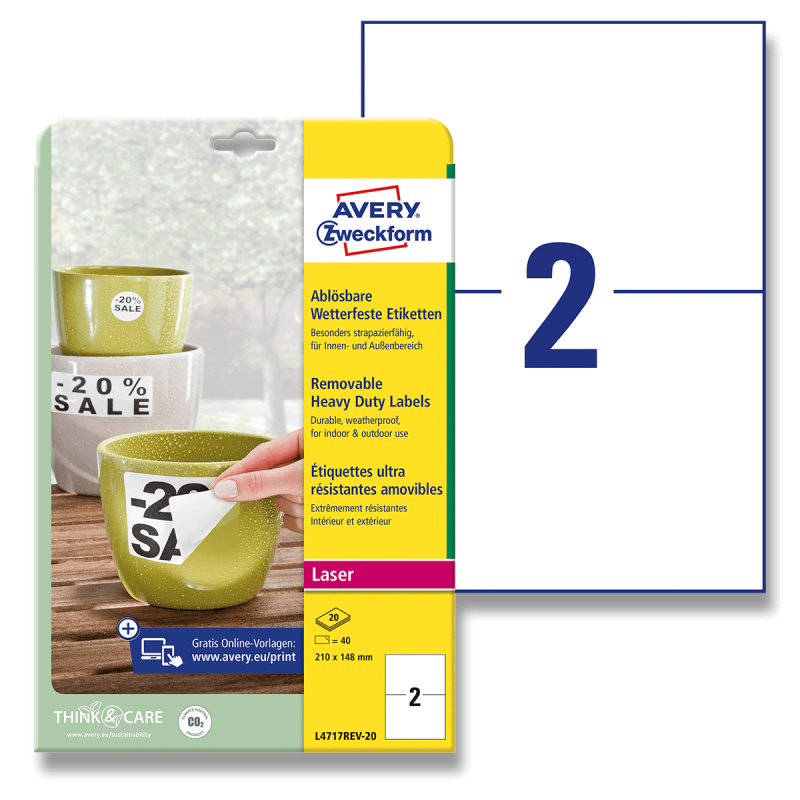 Avery Zweckform - nepermanentní PET etikety - 210 × 148 mm, 40 etiket