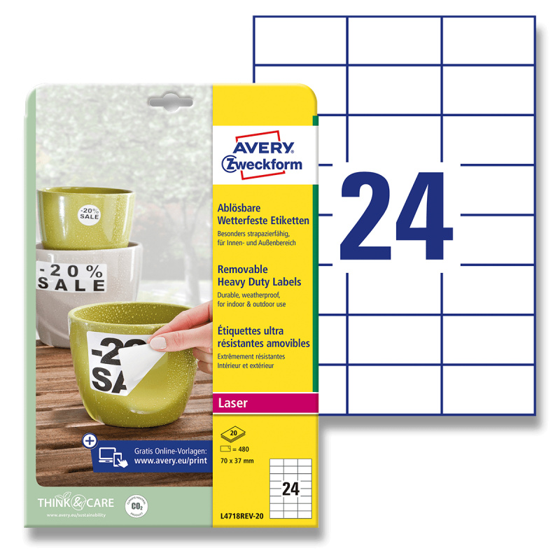 Avery Zweckform - nepermanentní PET etikety - 70 × 37 mm, 480 etiket