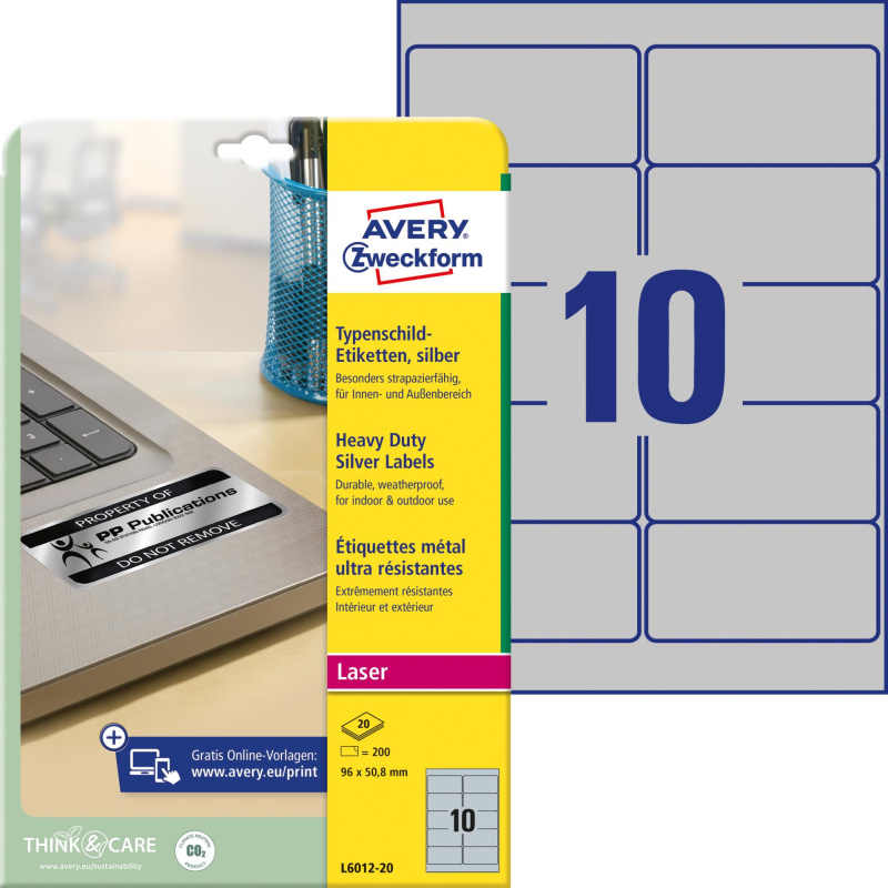 Avery Zweckform Samolepicí etikety velmi odolné polyesterové - stříbrné, 96,0 x 50,8 mm, 200 ks