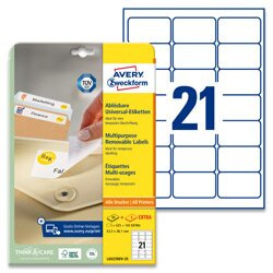 Avery Zweckform Snímatelné etikety, bílé, 63,5 x 38,1 mm, 525 ks