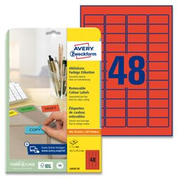 Avery Zweckform Samolepicí snímatelné etikety Avery - červené, 45,7 x 21,2 mm, 960 ks