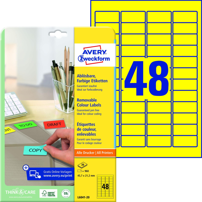 Avery Zweckform - nepermanentní etikety -  45,7 x 21,2 mm, 960 etiket, žluté