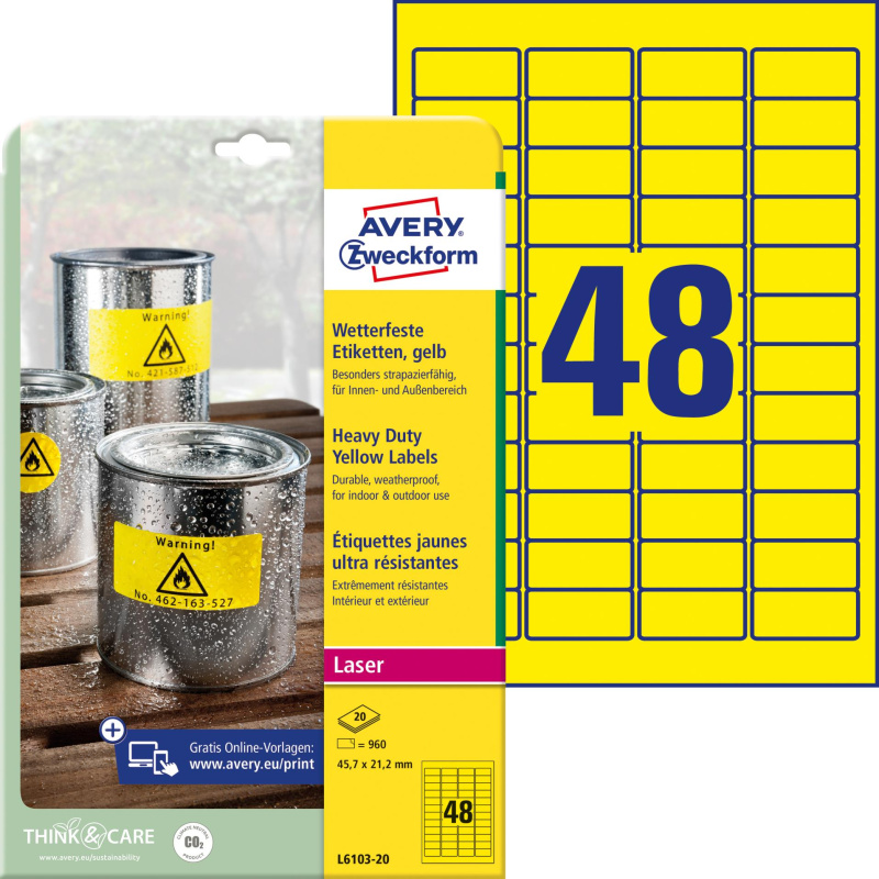 Avery Zweckform - žluté PET etikety - 45,7 × 21,2 mm, 960 etiket