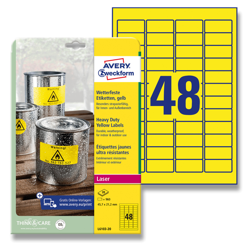Avery Zweckform - žluté PET etikety - 45,7 × 21,2 mm, 960 etiket