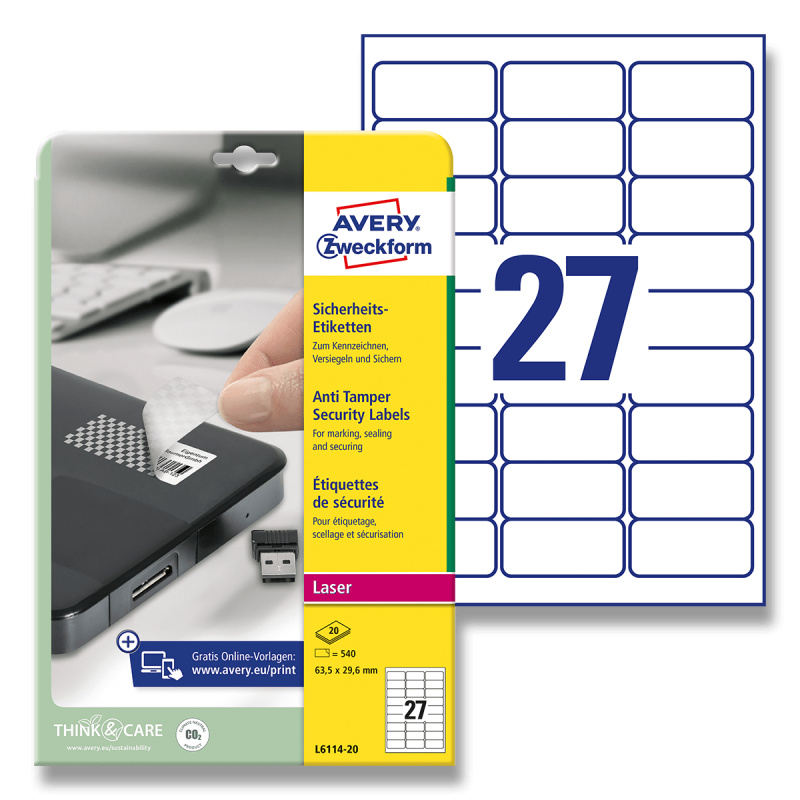 Avery Zweckform - Etikety s ochranou proti manipulaci - 63,5 x 29,6 mm, 540 etiket