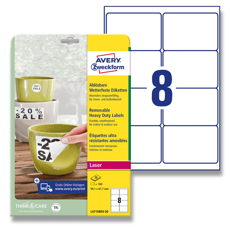 Avery Zweckform - nepermanentní PET etikety - 99,1 × 67,7 mm, 160 etiket