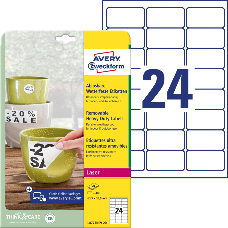 Avery Zweckform - nepermanentní PET etikety - 63,5 × 33,9 mm, 480 etiket