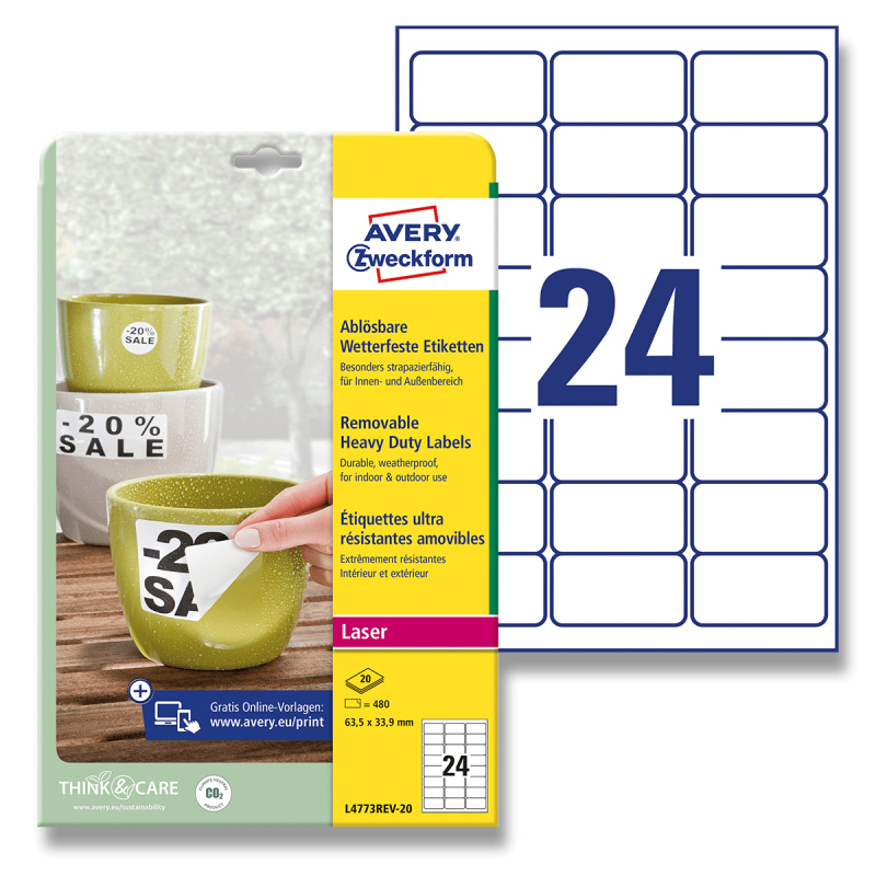 Avery Zweckform - nepermanentní PET etikety - 63,5 × 33,9 mm, 480 etiket