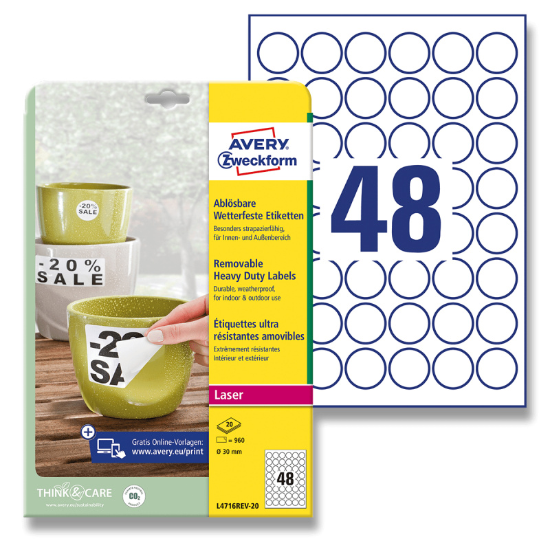 Avery Zweckform - nepermanentní PET etikety - kulaté 30 mm, 960 etiket