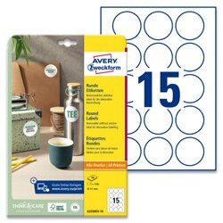 Snímatelné kulaté etikety Avery Zweckform - bílé, průměr 51 mm, 150 ks