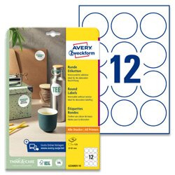 Snímatelné kulaté etikety Avery Zweckform - bílé, průměr 60 mm, 120 ks