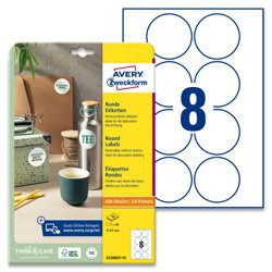 Snímatelné kulaté etikety Avery Zweckform - bílé, průměr 69 mm, 80 ks