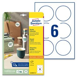 Snímatelné kulaté etikety Avery Zweckform - bílé, průměr 80 mm, 60 ks