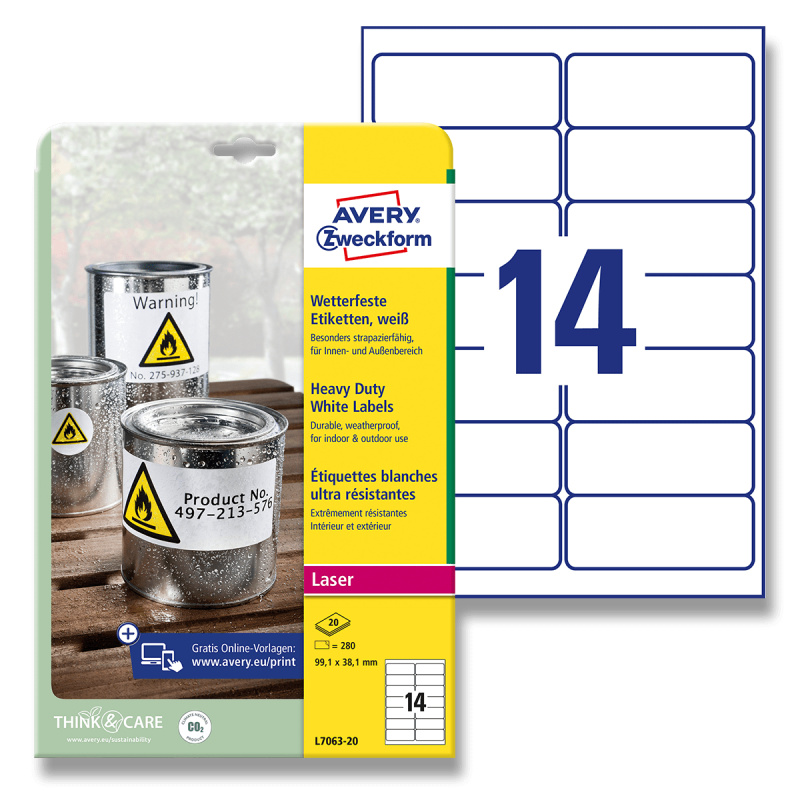 Avery Zweckform - samolepicí bílé PET etikety - 99,1 x 38,1 mm, 280 etiket