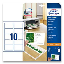 Avery Zweckform - vizitkový karton - 200 g, hladký karton, 10 archů