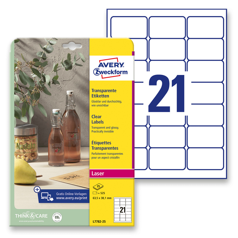 Avery Zweckform - transparentní etikety - 63,5 x 38,1 mm, 525 etiket