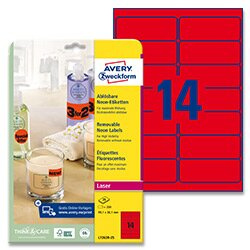 Avery Zweckform Samolepicí snímatelné neonové etikety Avery - červené 99,1 x 38,1 mm, 350 ks