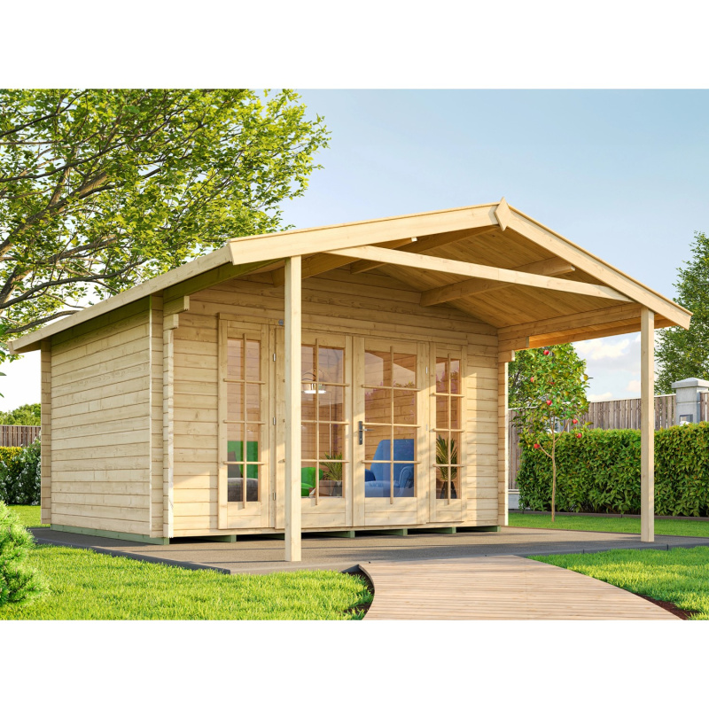 Weka Dřevěný zahradní domek s přístřeškem 137 A vel. 1, přírodní, 380 x 500 cm