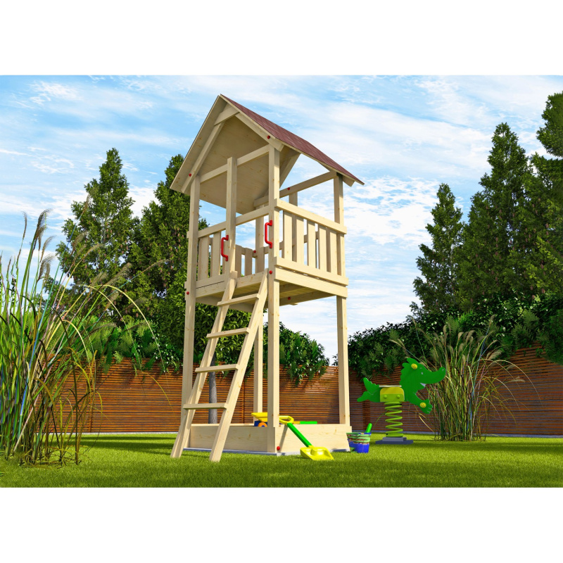 Weka Hrací věž Tabaluga se sedlovou střechou, přírodní/červ., 150 x 165 x 331 cm