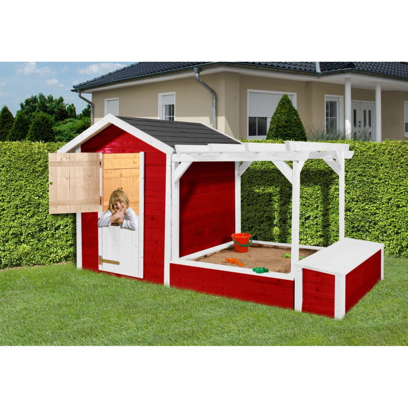 Weka Dětský domeček na hraní Tabaluga, červená-bílá, 154 x 284 x 153 cm