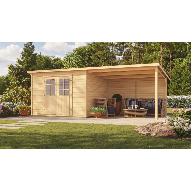 Weka Dřevěný zahradní domek Como s přístřeškem 295 x 300 cm