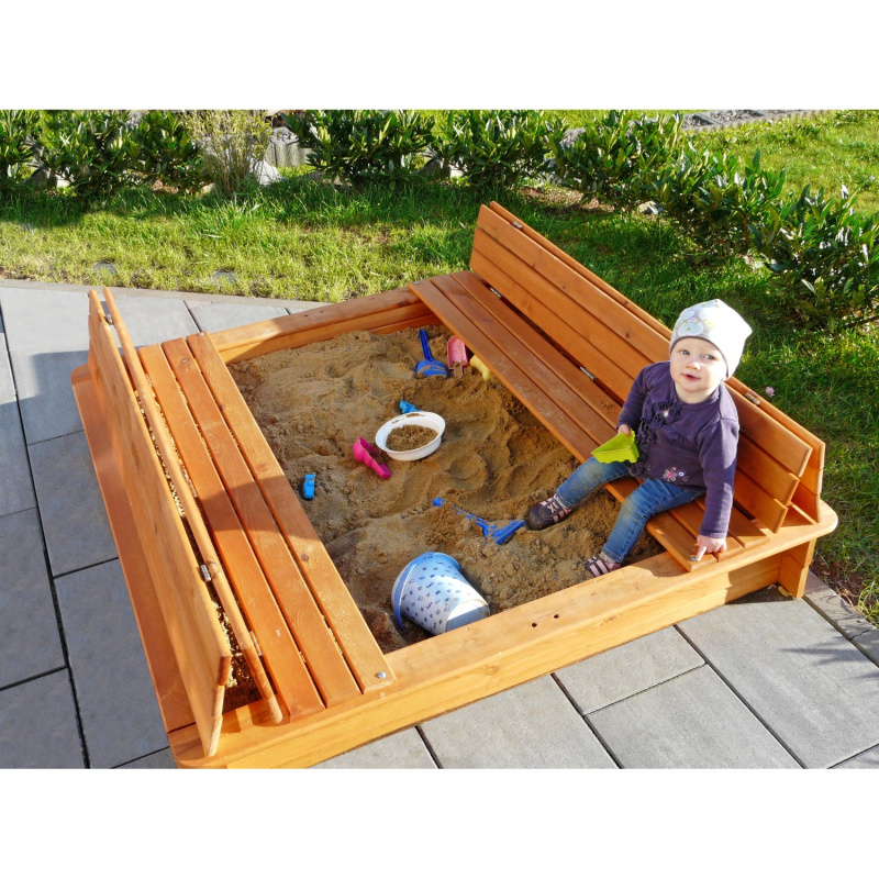 Weka Pískoviště 196 B vel. 1 s odklápěcím krytem, medově hnědé, 100 x 100 cm