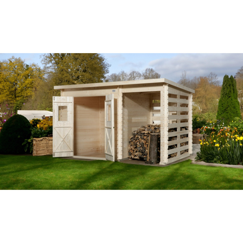 OBI Dřevěný zahradní domek Cortina B s přístavbou, 330 x 200 cm
