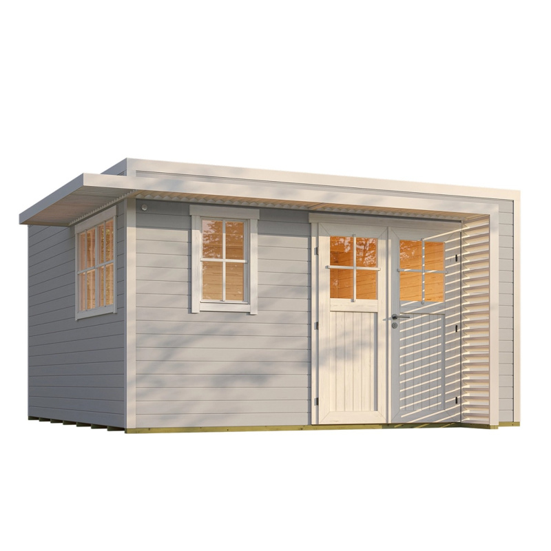 Weka Dřevěný zahradní domek Amberley 44mm V2, šedá-bílá, 400 x 400 cm