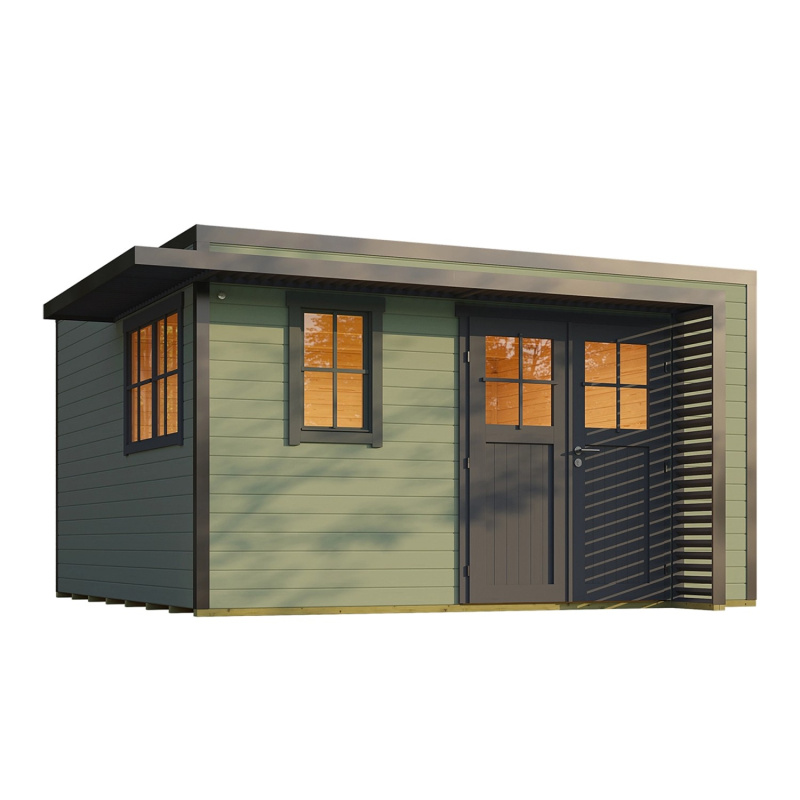 Weka Dřevěný zahradní domek Amberley 44mm V2, šedozelená-antracit, 400 x 400 cm