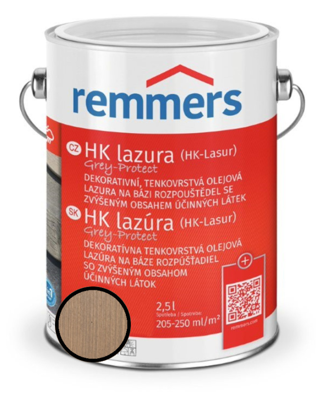 Lazura tenkovrstvá REMMERS HK lazura Grey Protect jílově šedá 2,5 l