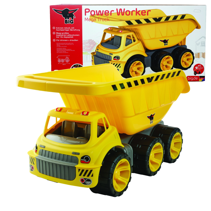 BIG Pracovní auto sklápěč Power Worker Mega Truckvelký nakládací prostor o objemu 12,8 l délka 65 cm od 24 měsíců