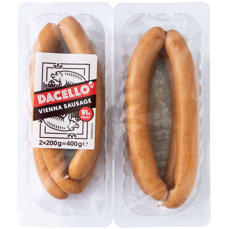 Dacello Vídeňské párky 91 %,  2×200 g