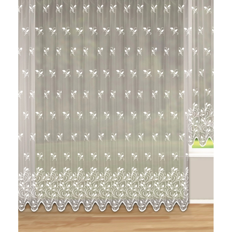Albani Žakárová záclona, bílá s drobnými lístky, 245 x 300 cm