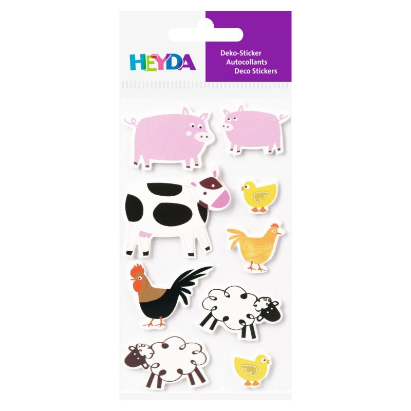 Papírová samolepicí dekorace 3D - hospodářská zvířata (9ks)