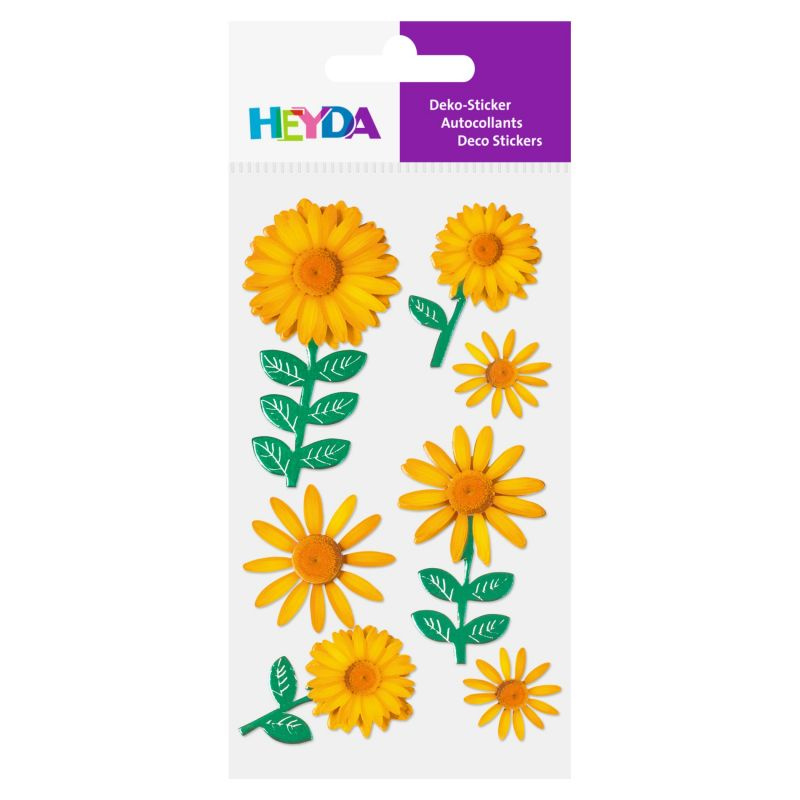 Papírová samolepicí dekorace 3D - žluté kytky (7ks)