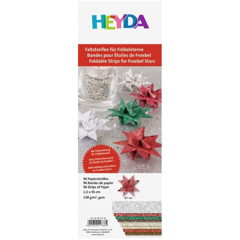 Papírové proužky - vánoční barvy s ornamenty (96ks)