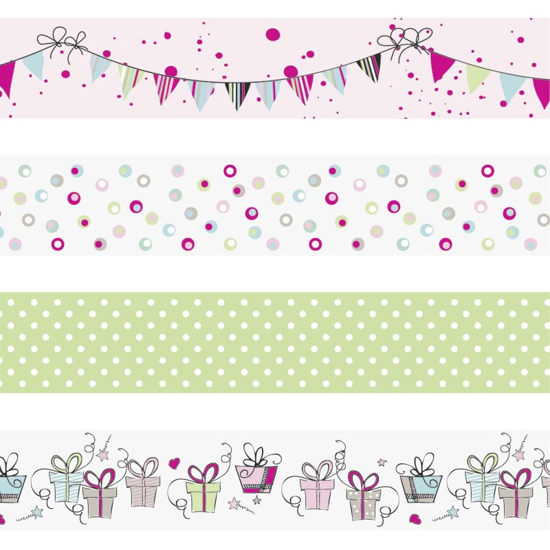 Samolepicí papírová washi páska sada - narozeninová oslava č.2 (4ks)