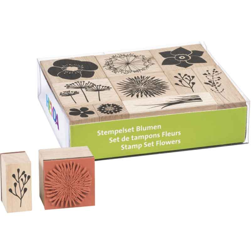 Květiny z louky - gumová razítka na dřevě sada (10ks)