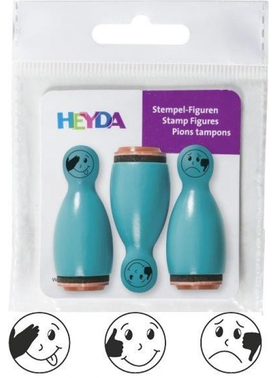 HEYDA Dřevěná razítka kuželky smajlíci - tyrkysové 3 ks DAVER, spol. s r.o.