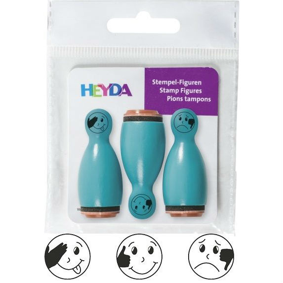 HEYDA Dřevěná razítka kuželky smajlíci - tyrkysové 3 ks DAVER, spol. s r.o.