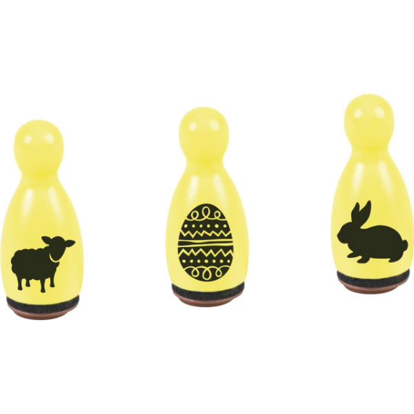 Ovce, zajíc a malované vejce - gumová razítka na dřevě sada (3ks)