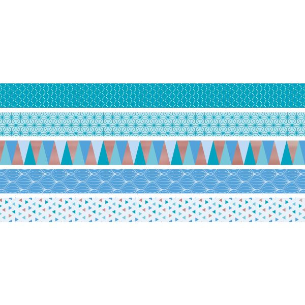 Samolepicí papírová washi páska sada - modrá se vzory (5ks)