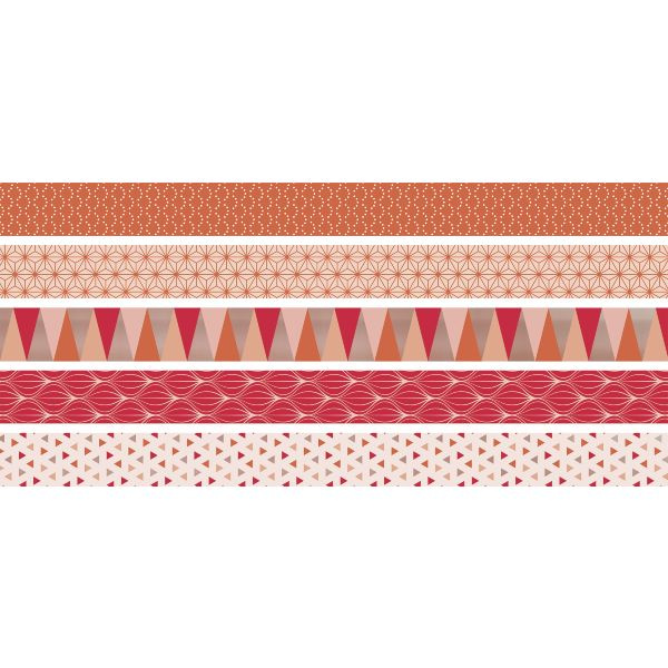 Samolepicí papírová washi páska sada - oranžová se vzory (5ks)