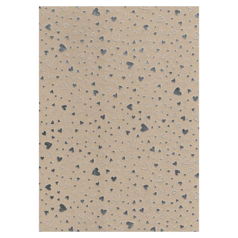 Jednostranný papír A4 kraftový se srdíčky stříbrnými 220g/m2