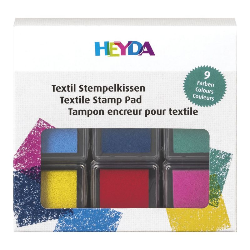 Razítkovací polštářky na textil Heyda (9ks) - mix barev