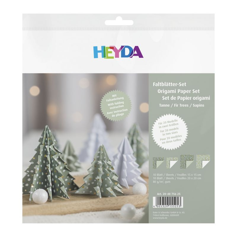 Papíry na origami 15x15cm a 20x20cm (20ks) zelená se zlatými tečkami