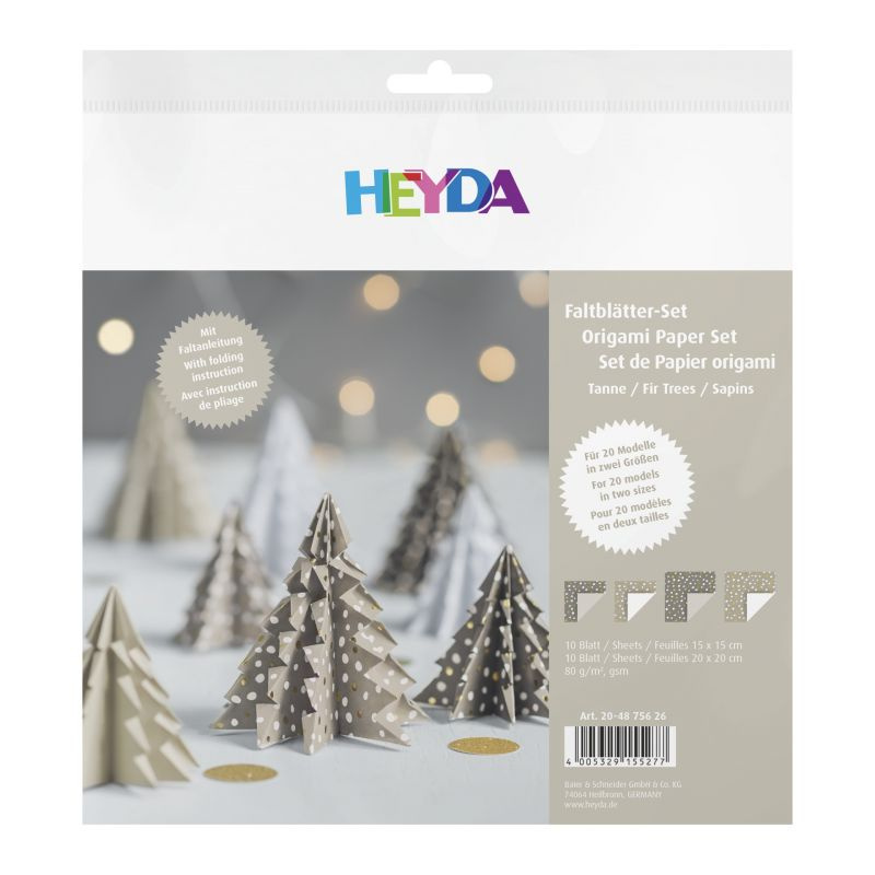 Papíry na origami 15x15cm a 20x20cm (20ks) šedá se zlatými tečkami